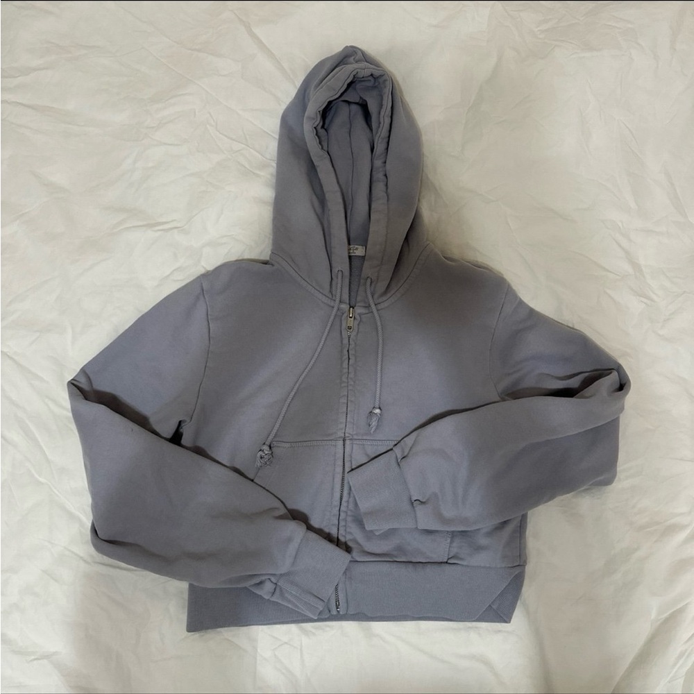 Light blue / periwinkle zip-up Crystal hoodie Brandy Melville